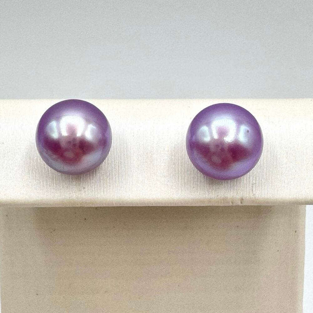 Signed Honora Lavender Pearl Stud Earrings 925 Sterling Silver 8mm Feminine